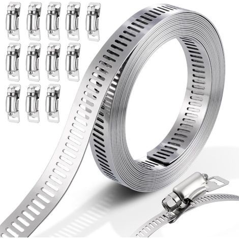Lntyq 3 mètres Colier De Serrage Metalique, 12 PièCes Collier De Serrage RéGlable, 304 Collier De Serrage En Acier Inoxydable Pour RéServoir/Automobile/Automobile/Home Gaz/Lave-Vaisselle/Jardin (1/5)
