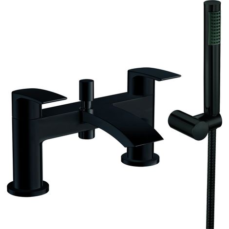 Orbit Reno Bath Shower Mixer Tap Pillar Mounted with Kit and Wall Bracket - Matt Black (1/2)