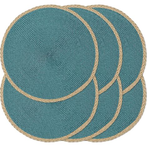 Lot de 6 Sets de Table Ronds tressés à la Main, résistants à la Chaleur, antidérapants, faciles à Nettoyer pour Cuisine, Salle à Manger, intérieur et extérieur (Bleu, 6)'Bord Fin Marron, Bleu 6 pcs'Bo (1/5)