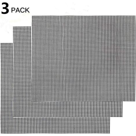 Grille Barbecue Tapis de Cuisson Antiadhésif 3 Pièces - Feuille de Cuisson Réutilisable Résistante à la Chaleur de Gril, pour Le Barbecue D'intérieur et Extérieur (Noir, 42 × 36cm) (1/4)