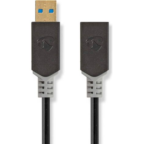 Cable USB  USB 3.2 generación 1  USB-A macho  USB-A hembra  5 Gbps  Chapado en oro  2,00 metros  Redondo  PVC  Antracita  Caja