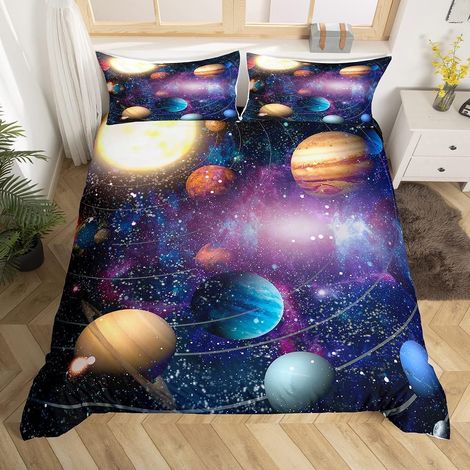 Bedding Set, 140 x 200 cm, Purple Starry Sky Printed Fabric Duvet Cover, Space Universe Duvet Cover for Adults, Girls, Women, Teens, 1 Pillowcase (1/5)