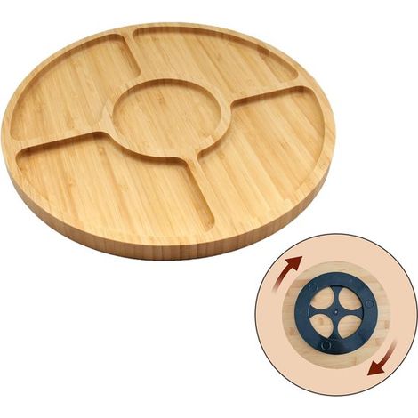 Bandejas para servir, Bandejas giratorias, Bandejas de bambú, Bandejas redondas, 25252,5 cm, entrantes, fruta, carne, pan, Color madera (1/5)