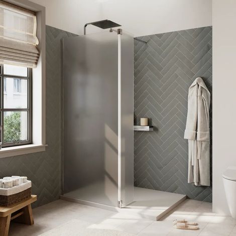 Cabine de douche à l italienne 90 cm porte de 30 cm verre 8 mm dépoli profilés chromés Keros (1/4)