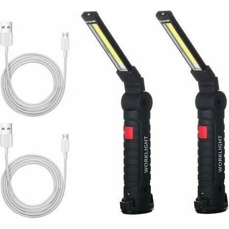 royaluxe -2 X Lampe De Travail Cob Baladeuse Led Rechargeable Lampe Atelier Cob Torche Lampe De Poche Lampe De Travail Baladeuse Led Avec Base Magnétique Lampe D'Inspection Pour Randonnée, Camping (1/5)