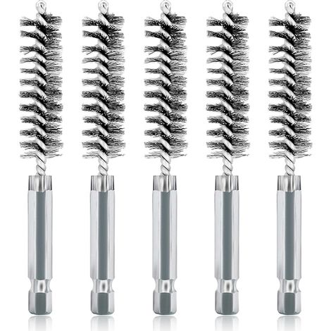 Lot de 5 brosses métalliques de 12 mm pour perceuse, différentes tailles, brosse cylindrique, avec tige hexagonale en acier inoxydable, brosse cylindrique pour perceuse, polissage, ponçage (1/5)