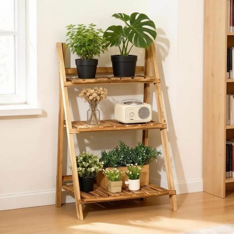 Étagère à plantes pliante 60x37x93 cm en bois brun, gain de place pour salon FloraGrace (1/5)