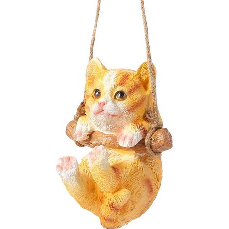 Wetterfeste Gartendeko Katze aus Kunstharz mit Schwingender