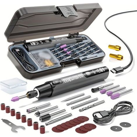 Mini Perceuse Électrique - 40 Accessoires Inclus - 6 Vitesses Réglables - Écran LCD - Fonctions Meuleuse Polisseuse Graveuse - Batterie Li-Po 500 mAh (1/5)