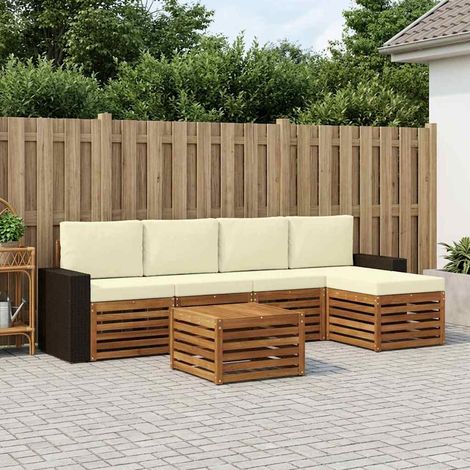 Set di divani da esterno in legno massello di acacia modulare naturale e crema set da 6, 78.92kg - PANGIVO (1/5)