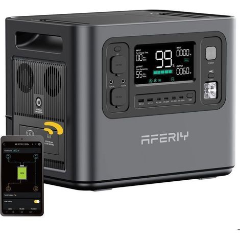 Tragbares Stromaggregat - AFERIY - P210 - 2400W - 2048Wh LiFePO4 - Ladezeit 1,5h & USV