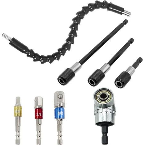 Ecleanfy - Renvoi d'angle visseuse,3 pcs Embouts de Tournevis Magnétiques à Tige Hexagonale+1 Foret à Angle Droit +1 D'extension d'angle Flexible Mandrin Perceuse+ 3 Embout Visseuse a Choc (1/5)