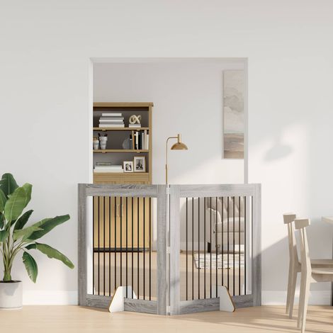 Cancello per cani pieghevole con supporti 2 pz Grigio Sonoma vidaXL
