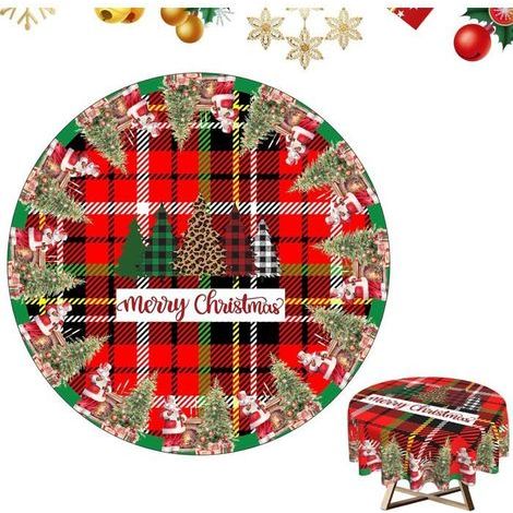 Christmas Round Tablecloth - 152.4 cm - Washable Red Polyester, Waterproof and Spill-Resistant - Festive Patterns (1/5)