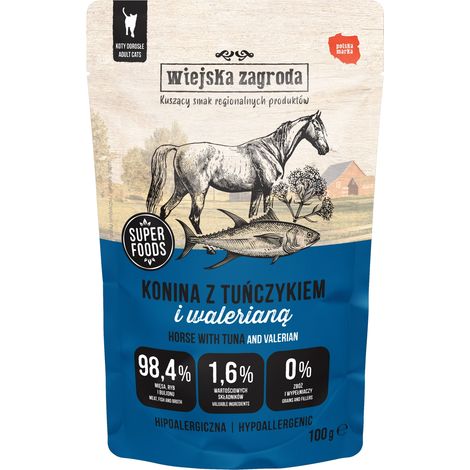 Wiejska Zagroda Super Foods cibo umido per gatti Carne di Cavallo Tonno 100g (1/3)