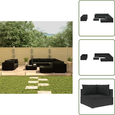 Salon de jardin 10 pcs avec coussins Résine tressée Noir - Meubles De Jardin - Salon De Jardin - Set De Salon - Meubles En Rotin - Mobilier Extérieur (1/5)