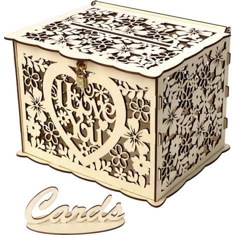Caja de madera para tarjetas de regalo, recuerdos de boda, caja hueca para tarjetas de visita, caja de firmas (1/5)