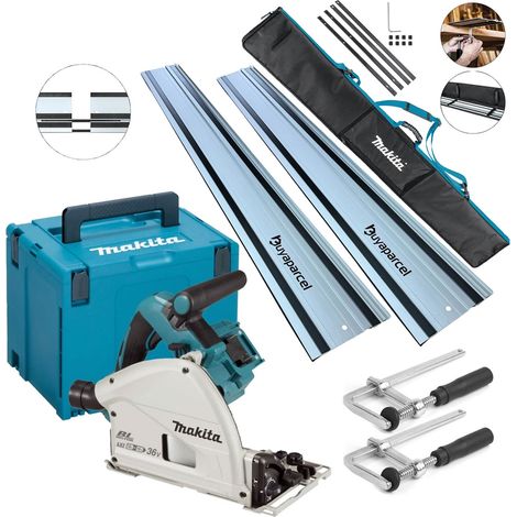 Makita DSP600ZJ 36v Twin 18v Brushless Plunge Cut Saw 2x1.5m Guide Rails + Clamp