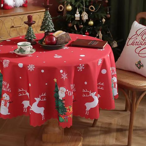 150 cm/59 Zoll, runde Weihnachtstischdecke, schmutzabweisend und waschbar, große Weihnachtstischdecke, dekorative runde Wintertischdecken für Weihnachten, Party, Buffet, Festessen