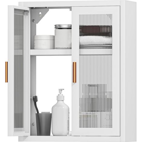 Armoire Murale de Salle de Bain Métale, 40 x 14 x 50 cm, Blanc (1/5)