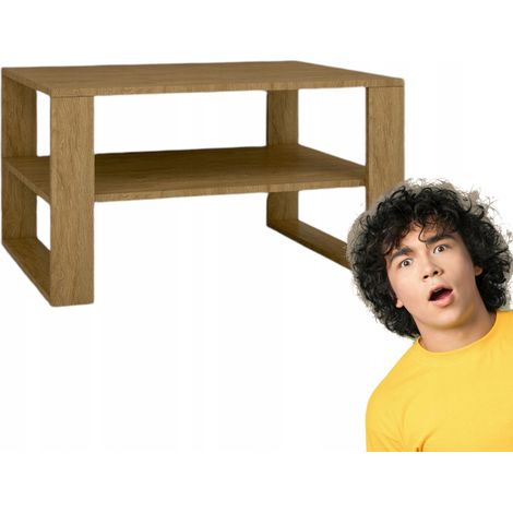 Table basse moderne et élégante avec étagère, chêne pierre 90 x 58 x 50 cm (1/5)