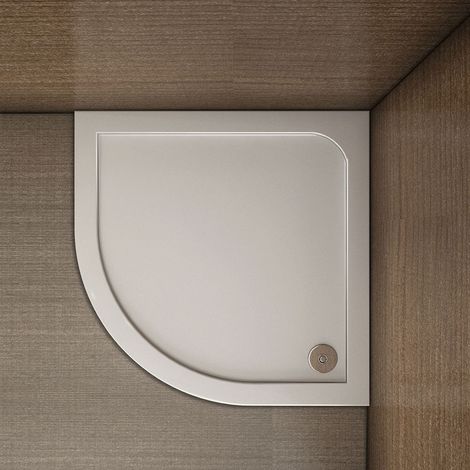 Piatto Doccia Semicircolare In Marmo Minerale e Resina Mista Ultra Sottile 3cm Bianco Lucido Antiscivolo Antibatterico 80x80cm (1/5)