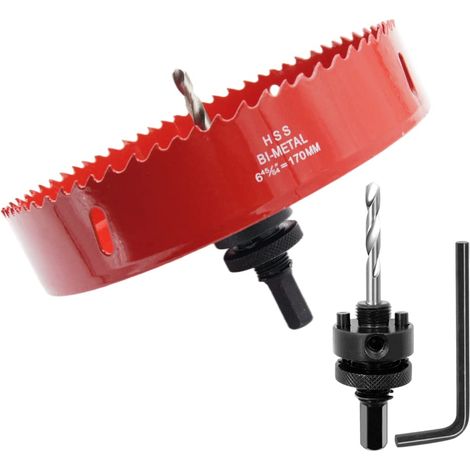 Scie cloche 170mm, mèche cloche à arbre pour usage intensif, foret 4341, outil de perçage pour percer des trous dans différents types de bois, aluminium, PVC, etc. (1/5)