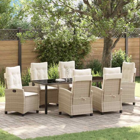 Conjunto de Comedor de Jardín 7 uds. Beige ratán sintético vidaXL (1/5)
