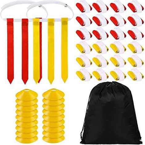 24-teiliges Flag-Football-Set für Jugendliche, bestehend aus 24 Gürteln, 72 Flaggen, 18 Hütchen und einer Tragetasche. Ideal für das Training von Teenagern. (1/5)