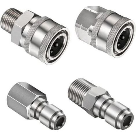 Lot de 4 raccords pour nettoyeurs haute pression, connecteur rapide NPT 3/8 pouce, raccords pour nettoyeurs haute pression avec filetage intérieur (argenté)