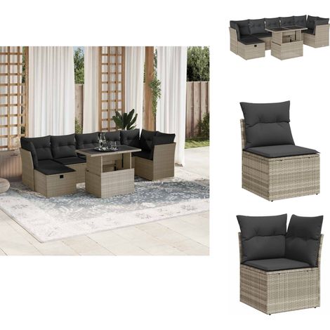 Salon de jardin 8 pcs avec coussins gris clair résine tressée - Ensemble De Canapés De Jardin - Ensembles De Canapés De Jardin - Ensemble De Canapés D'extérieur - Ensemble De Canapés De Patio (1/5)