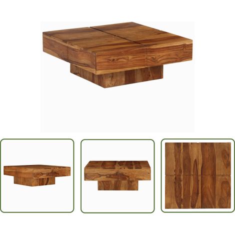 The Living Store Table basse 80x80x30 cm bois d'acacia massif - Table Basse Acacia - Table Basse Vintage - Meubles En Bois Massif - Table D'appoint - Table D'extrémité (1/5)