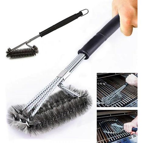 Brosse pour barbecue, nettoyant pour gril, brosse 3 en 1, accessoire de barbecue en acier inoxydable, nettoyage à 360° du gril, pour un nettoyage rapide et efficace.-AquaForge