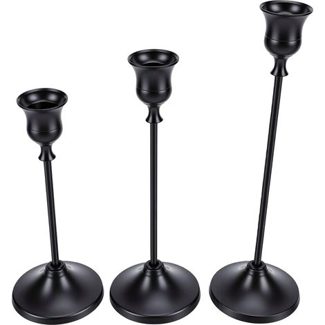 Bougeoirs Bougeoirs Coniques en Métal Noir, Lot de 3 avec 3 Hauteurs 16 Cm 19 Cm 22 pour Centres de Table, Décoration de Mariage, Ferme Rustique, Salle à Manger (1/5)