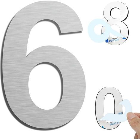 Argent (6) Numéro de maison extérieur moderne brossée,75mm Numéro de porte autocollant en acier inoxydable,Plaque de numéro de maison et Numéro de Boite aux Lettres. (1/5)