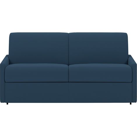 Canapé 2 places convertible express en tissu bleu foncé - Couchage 120 cm - Matelas 22 cm avec mémoire de forme CALIFE (1/4)