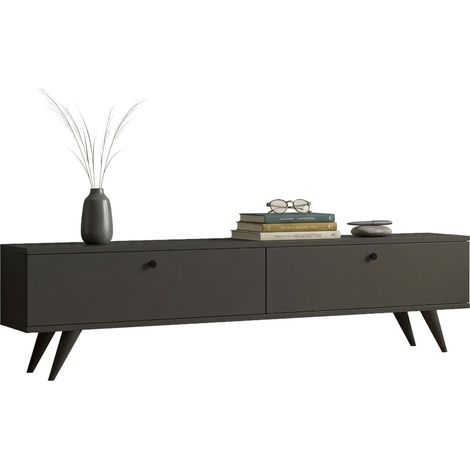 Mueble para TV Atestino, 2 compartimentos, 2 puertas, apertura abatible, 160x25x40h cm negro antracita