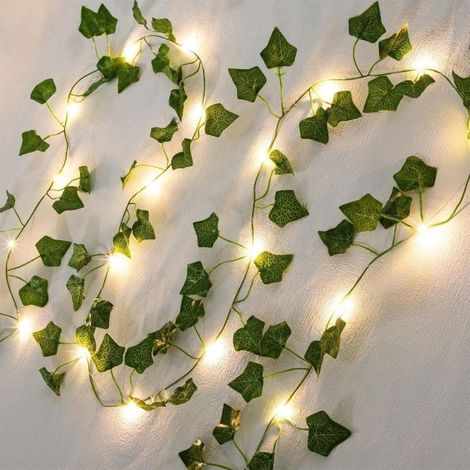 Guirlande lumineuse solaire,5m Guirlande de lierre artificiel,plantes suspendues avec 50 LEDs Guirlande lumineuse solaire extérieure,8 modes,étanche Fausses feuilles de lierre (1/5)