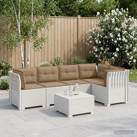 Canapé de Jardin Modulable 5 Places Aspect Rotin PP Résistant aux UV Blanc et Taupe - PANGIVO (1/5)