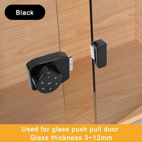 (Noir) Serrure à combinaison électrique pour vitrines, adaptée aux vitrines à portes coulissantes en verre. (1/4)