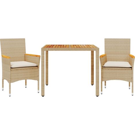Ensemble à manger de jardin et coussins 3 pcs,Salon de jardin beige rotin acacia CFW59148 (1/5)