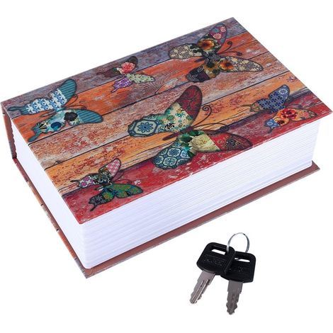 Créatif Dictionnaire Livre Coffre-fort, Coffre-fort de Rangement Secret Caché en Forme de Livre, Cachette Secrète Boîte pour l'argent, Bijoux,Passeport (Papillon) (1/5)