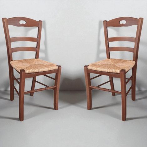 Sedia da cucina con seduta paglia LOIRE Noce SET 2 PZ (1/5)
