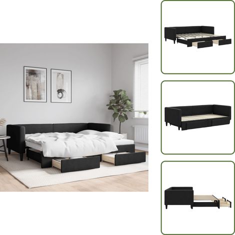 Schubladenbett - vidaXL Tagesbett Ausziehbar mit Schubladen Schwarz 90x190 cm Stoff - Wohnzimmerbett (1/5)
