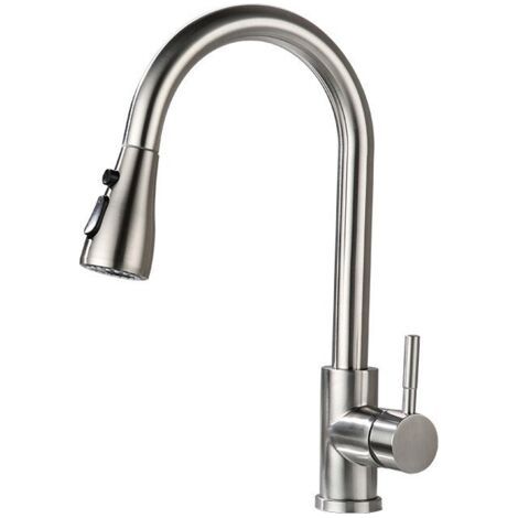 Grifo de cocina con caño extraíble, mezclador de cocina de acero inoxidable, grifo de cocina giratorio de 360°, superficie cepillada, 3 niveles de caudal.