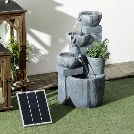 Fontana da giardino, aspetto naturale, 4 livelli, ad energia solare, LED, alta 57 cm, grigio scuro.