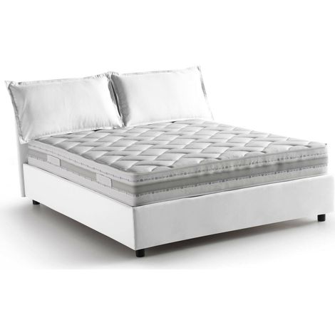 Talamo Italia Letto matrimoniale Sabrina, Letto contenitore con rivestimento in tessuto, 100% Made in Italy, Apertura frontale, con materasso Cm 160x200 incluso, Bianco, con imballo rinforzato