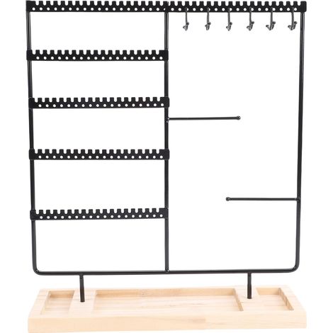 Organisateur rangement bijoux métal porte-boucles d'oreilles présentoir colliers bracelets avec socle en bois noir pour femme fille (1/5)
