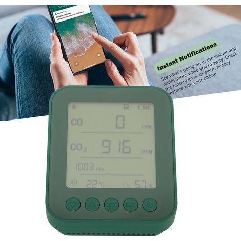 Détecteur de gaz PT04 vert foncé pour camping-car, 7 en 1 : baromètre de dioxyde de carbone, thermomètre et hygromètre, 5 V (1/5)