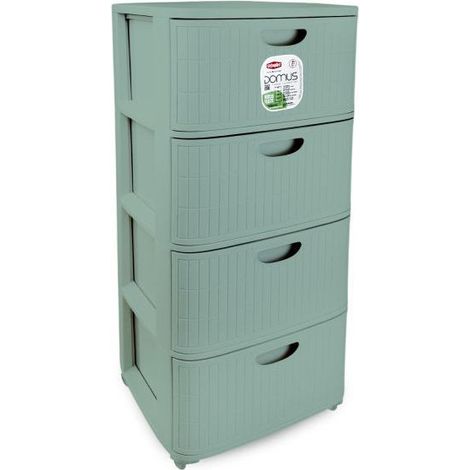 Stefanplast cassettiera slim 4 cassetti, te' verde, polipropilene riciclato, 4 ruote, 30x40x80 cm, gia' montata
